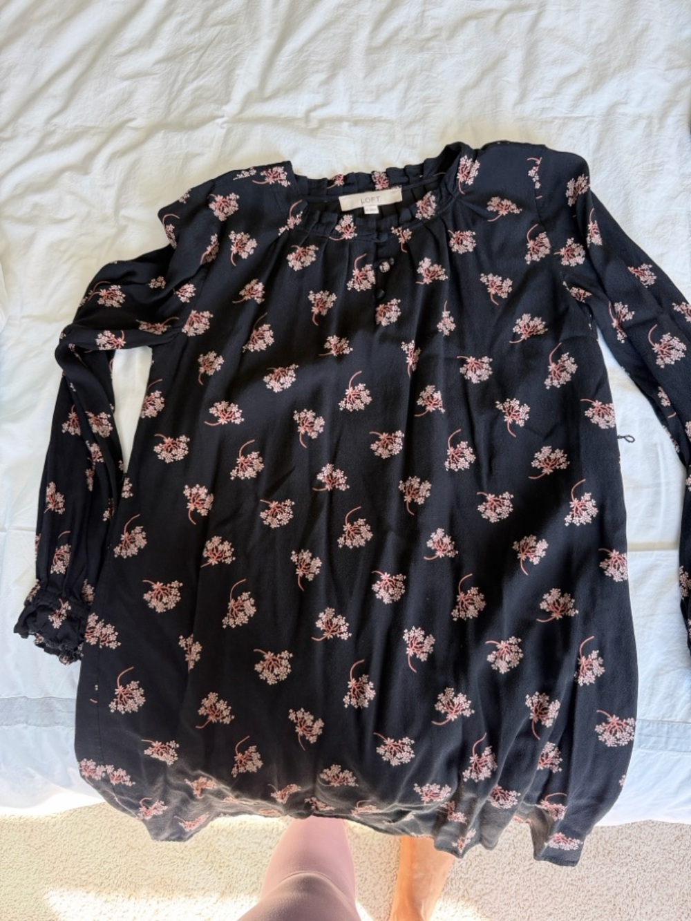 LOFT Black Blouse with Pink Floral Print